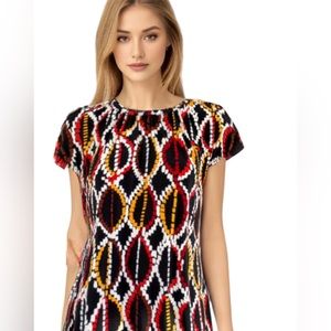 Worthington Stretch Blouse Black Print Top L